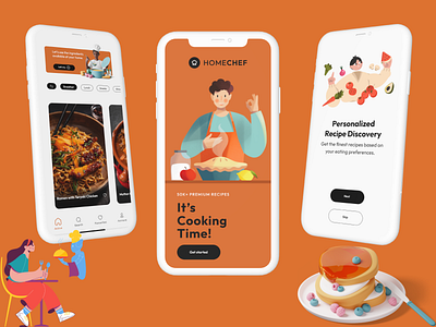 HOMECHEF - Recipe App app design food ui food ux app illustration logo typography ui