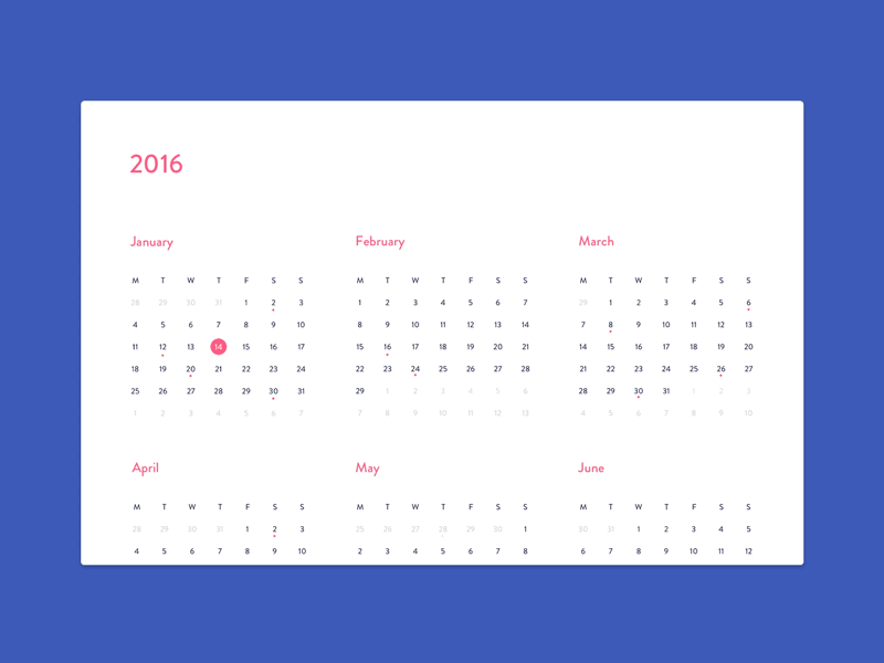 Daily UI Day 038 Calendar