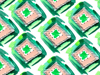 Organic-ish green organic pattern pink watercolor