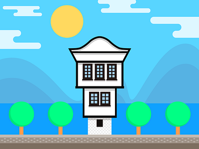 Ohrid Traditional House design flat illustration vector