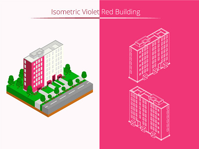 Isometric Violet Red Building building design flat graphic graphic design illustration isometric isometric design vector