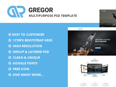 Gregor - Business PSD Template blog business clean corporate creative ecommerce elegant minimal modern multipurpose portfolio professional