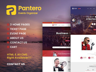 Pantero - event & conference PSD Template business conference congresses convention event exhibition expo festival meetup seminar speakers tickets