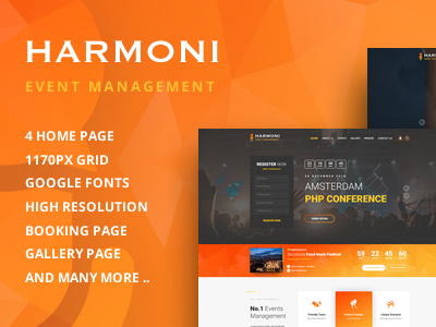 Harmoni - Event Management PSD Template business conference congresses convention event exhibition expo festival meetup seminar speakers tickets