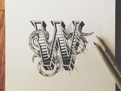 The Letter "W" black design drawing dropcap hand lettering ink lettering micron paper type typography w