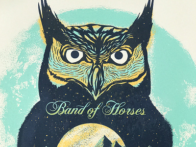Band of Horses drawing illustration owl poster screeprint teal typography