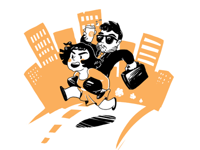 Morning Commute businessman cartoon coffee commute illustration los angeles orange piggyback running