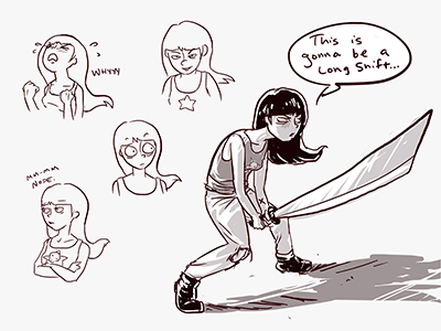 Yokai Why Character Design - Rin cartoon character design comic female character minicomic sword yokai zine