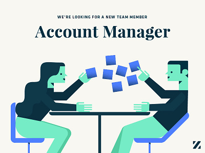 ZoCo is hiring! account manager blue collaboration hiring ideation illustration post its teal