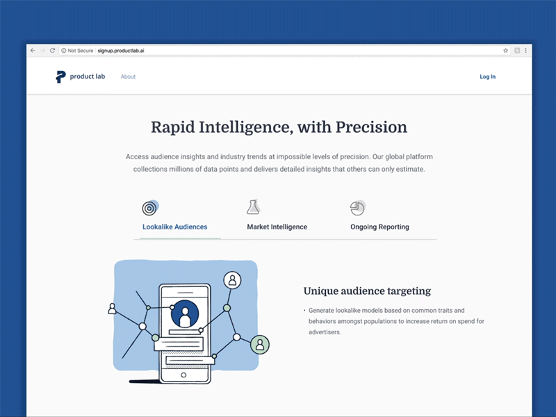 Product Lab Animations animation artificial intelligence audience branding design desktop illustration lab target ui ux web desgin website