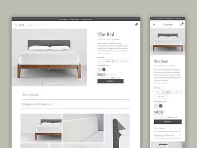 Thuma UI/UX bed ecommerce lifestyle minimal mobile shop shopify shopify store ui ux web desgin white space