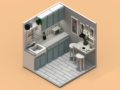 Tiny Pixel Kitchen illustration pixel art rendering ui voxel art voxels