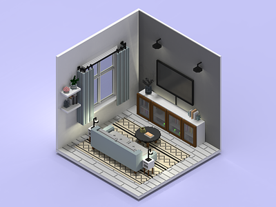 Tiny Pixel Living Room illustration rendering voxels