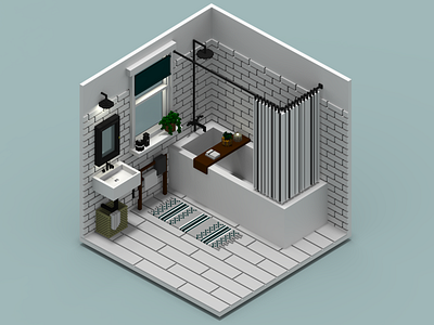 Tiny Pixel Bathroom design illustration pixel art rendering ui voxel art voxels