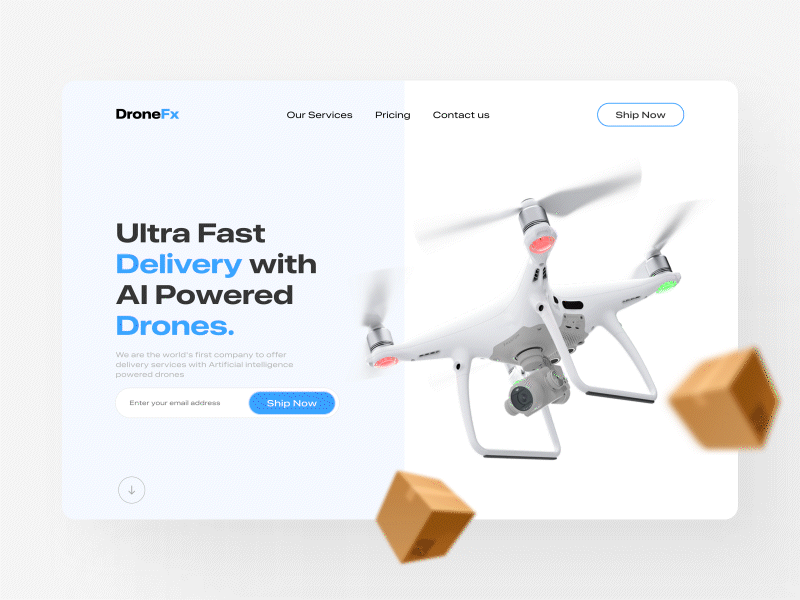 Animated drone delivery concept design ai design figma landing page light theme ui