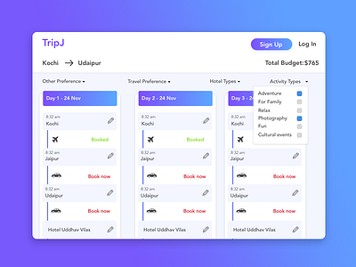 Itinerary planner itinerary travel ui ux