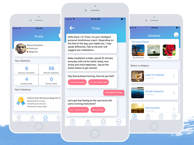 Trixie meditation app chatbot. chatbot meditation meditation app mobileapp