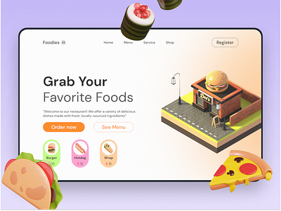 Foodies Landing Page - Website app branding design food graphic design icon illustration landing page logo restaurant ui ux vector website