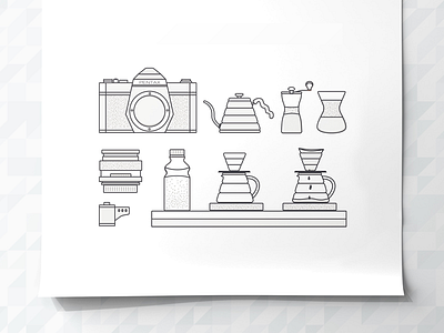 Hobbies bottle camera craft coffee design film hobby icon illustrations outline photo photography vintage