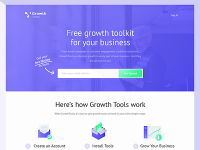Landing Page for GrowthTools blue business design download growth install landing page purple saas statistics tool web