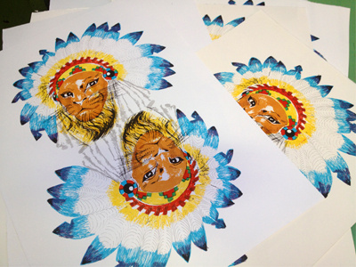 Chief chief feathers headdress lion screen printing screenprint silk screen