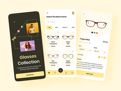 👓 Eyeglasses Mobile App clean creative ecommerce app eyewear fashion frames glasses store minimalist mobile app design research shopping sunglasses ui ux