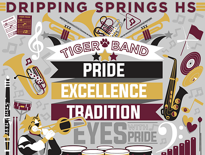 Mural for the Dripping Springs Tiger Band band band art design graphic design high school art illustration mural school design vector