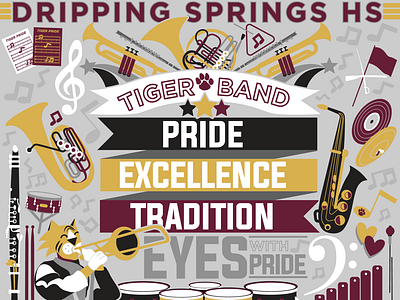 Mural for the Dripping Springs Tiger Band band band art design graphic design high school art illustration mural school design vector