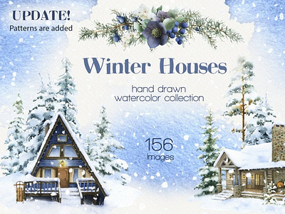 Winter Houses watercolor collection