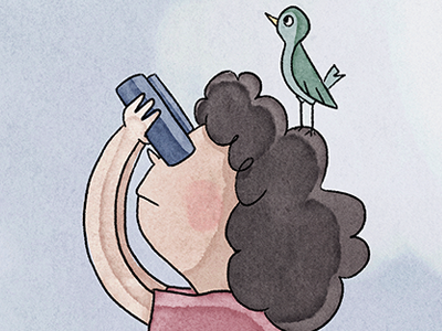 Birdwatching anthology binoculars bird comic digital illustration kickstarter print rebecca hayes