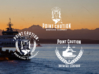 Point Caution Brewery Company beer brewery ferries hipsters hops logo lumberjacks ship captain wheat