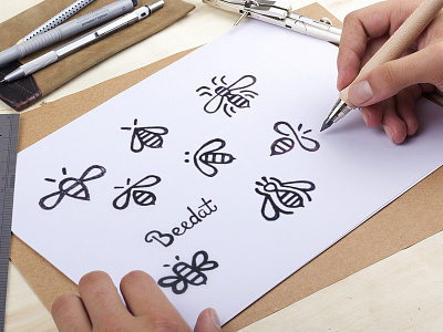 Bee Drafts bee branding draft explorations identity logo sketch symbol tsanev