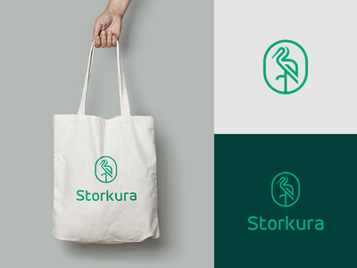 Storkura branding bird flat geometry logo minimal stork tote