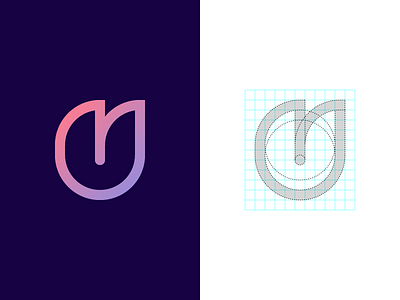 U Monogram block chain branding color crypto grid identity letter logo minimal monogram u