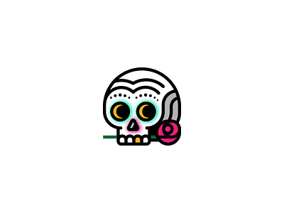 Dia Dos Muertos creepy cult face logo mexican rose skull