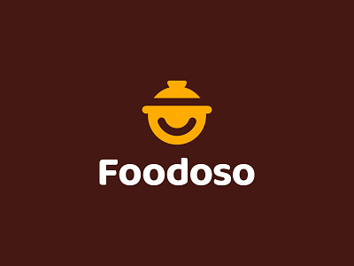 Foodoso a saucepan application branding culinary food head logo minimal negative space logo smile startup tasty traditional