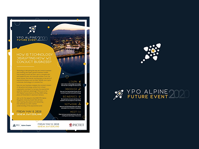 YPO Alpine Future Event Branding blue branding design future futuristic geneva logo mouse poster pyramid rocket simple too yellow ypo
