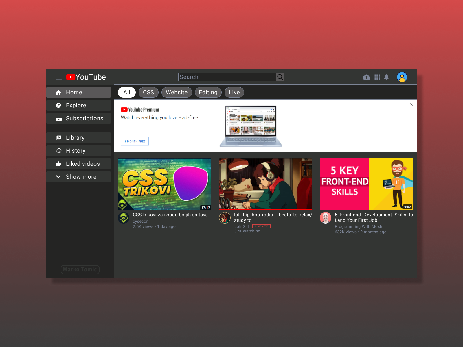 YouTube Home - Exmp -> by Marko Tomic on Dribbble