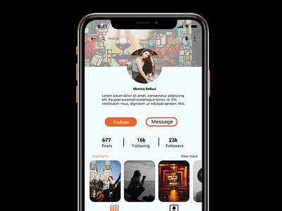 Profile Page UI design for a social media app