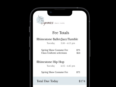 Dance Studio Enrollment Mobile App app ui ux