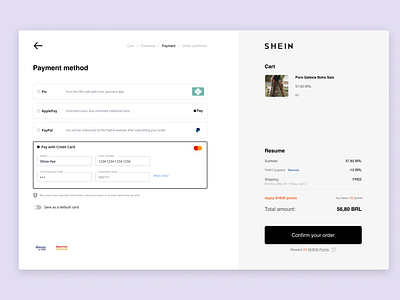 Checkout SHEIN E-Commerce cart checkout design ecommerce payment methods ui
