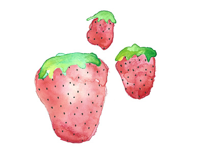 More strawberries! adobe photostop fruit illustration ink strawberries watercolor