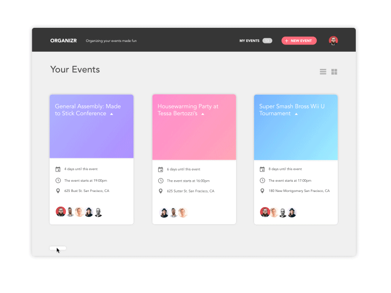 Events Manager after effects events gradients ui ux