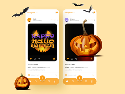 Instagram app Halloween theme : Happy Halloween app design figma graphic design illustration instagram mobile mobile design ui ui design