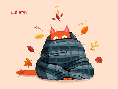 Осенний котик autumn cartoon design illustration kat vector