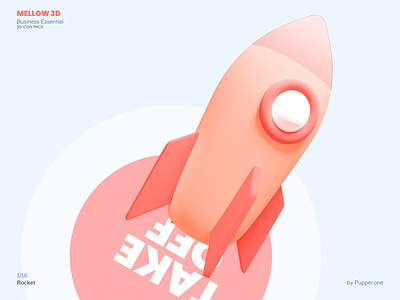 Mellow 3d Icon Pack | 1/16 - Rocket 3d blender business colorful cute design figma gradient growth icon launch minimal orange rocket soft space startup visual design