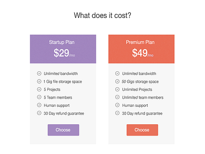 Pricing Table clean flat interface pricing ui