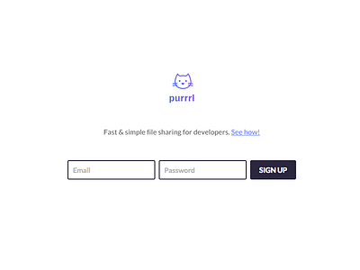 Purrrl - Fast & simple file sharing for developers flat forms minimal purple website