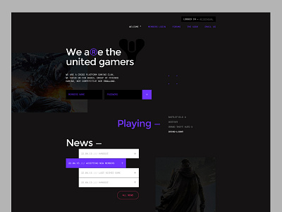 Gaming site concept. colour design gaming layout minimal neon site