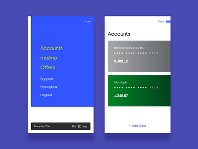 Menu / Cards menu design minimal money app money management money transfer